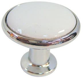 Bouton pastille zamak / porcelaine Chromé / blanc